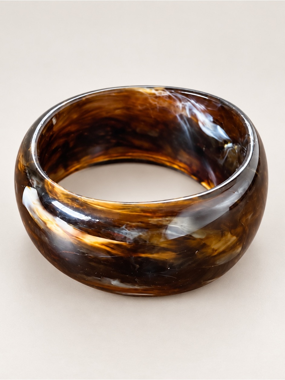 Boutique Marbled Tortoiseshell Resin Wide Statement Bangle Bracelet